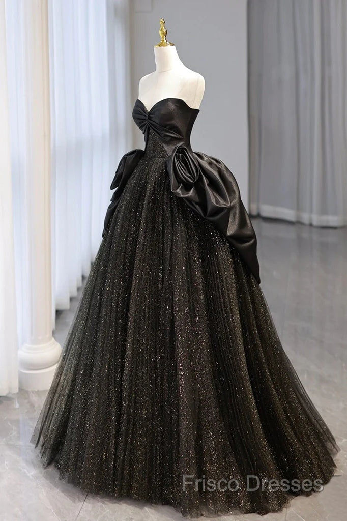 Ball Gown Black Sweetheart Neck Satin Tulle Long Formal Prom Dress Secondary image
