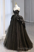 Ball Gown Black Sweetheart Neck Satin Tulle Long Formal Prom Dress