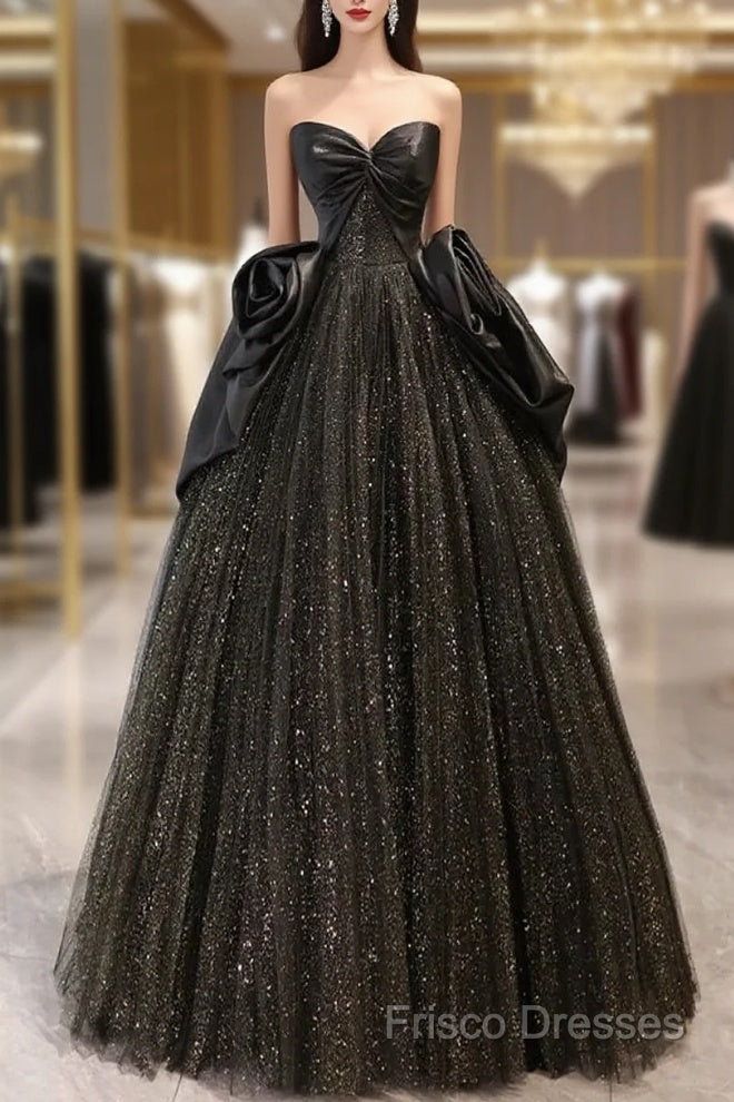 Ball Gown Black Sweetheart Neck Satin Tulle Long Formal Prom Dress Main image