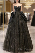 Ball Gown Black Sweetheart Neck Satin Tulle Long Formal Prom Dress