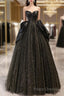 Ball Gown Black Sweetheart Neck Satin Tulle Long Formal Prom Dress