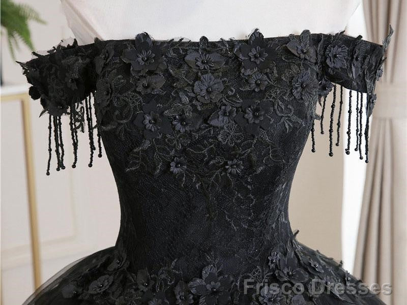 Ball Gown Black Tulle Off The Shoulder Prom Dress Evening Dress