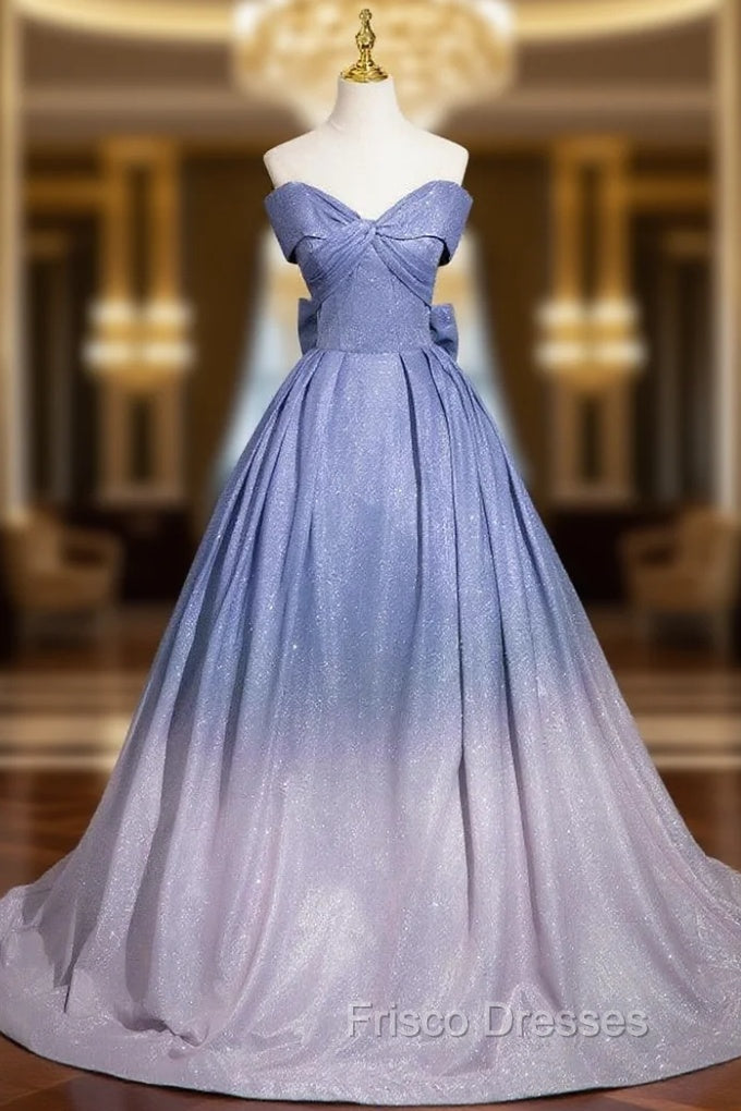 Ball Gown Blue Off the Shoulder Bow Formal Prom Dress Main image