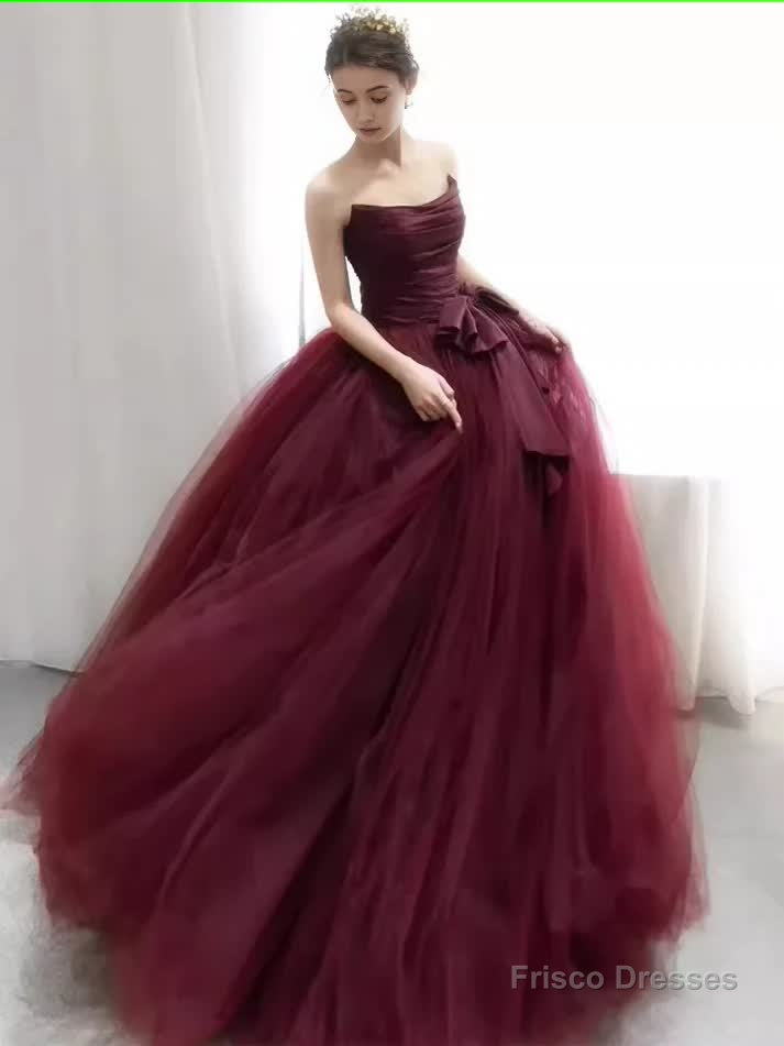 Ball Gown Burgundy Strapless Prom Dresses Evening Dress Main image
