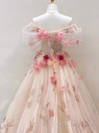 Ball Gown Champagne Floral Formal Prom Dress Long Party Dress