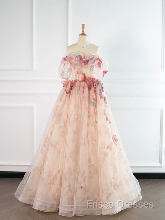 Ball Gown Champagne Tulle Floral Formal Prom Dress Secondary image