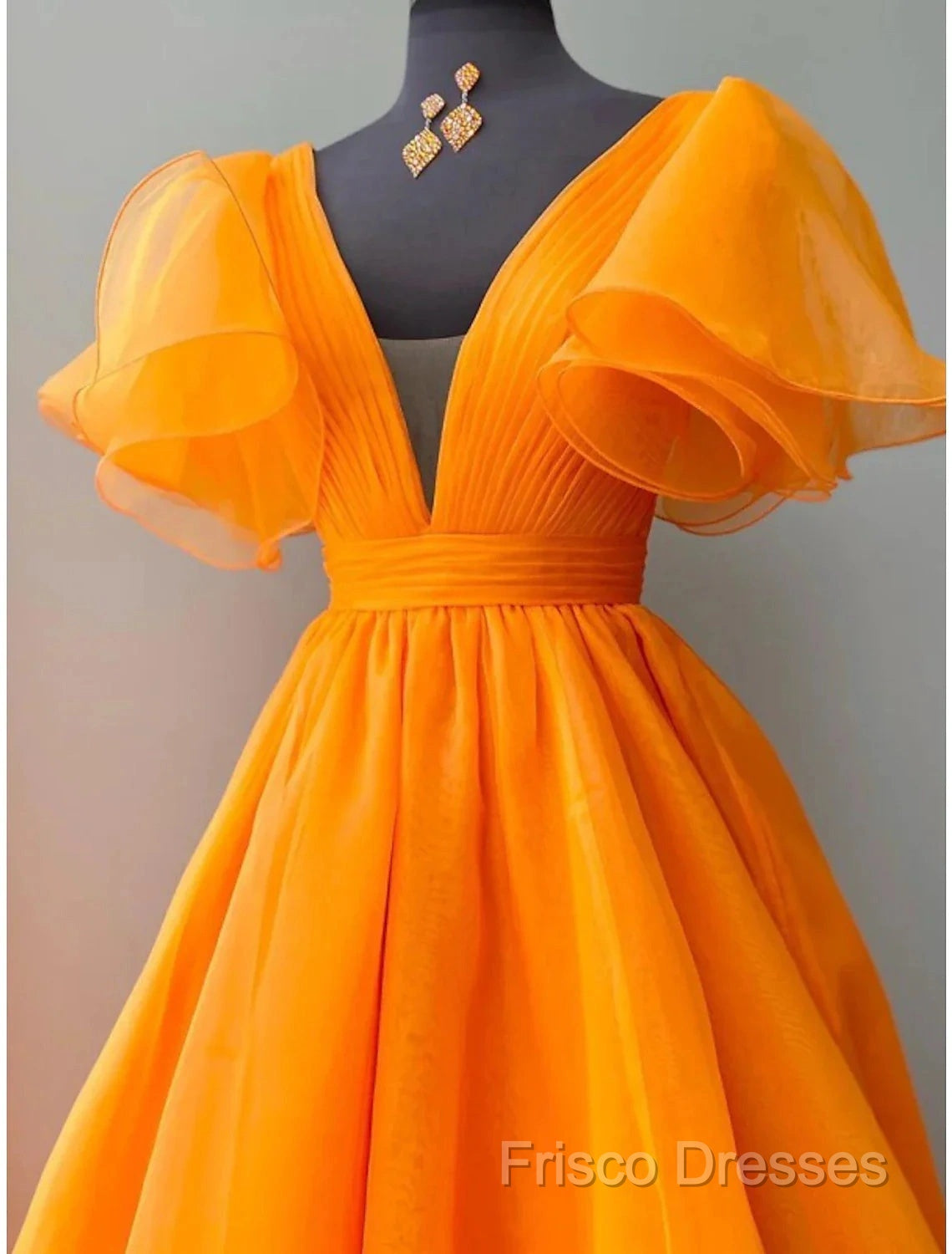 Ball Gown Formal Gown Celebrity Style Dress Wedding Party Dress Floor Length Short Sleeve V Neck Fall Wedding Guest Organza With Pleats Ruffles Secondary image