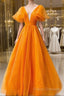 Ball Gown Formal Gown Celebrity Style Dress Wedding Party Dress Floor Length Short Sleeve V Neck Fall Wedding Guest Organza With Pleats Ruffles