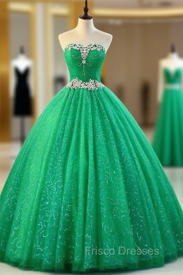 Ball Gown Green Tulle Sweetheart Crystal Quinceanera Dress Main image