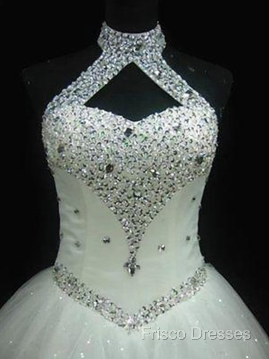 Ball-Gown Halter Beading Floor-Length Tulle Wedding Dress Secondary image