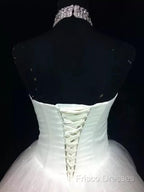 Ball-Gown Halter Beading Floor-Length Tulle Wedding Dress
