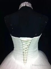 Ball-Gown Halter Beading Floor-Length Tulle Wedding Dress