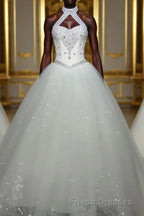 Ball Gown Halter Floor-Length Tulle Wedding Dress With Beading