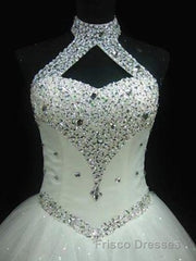 Ball Gown Halter Floor-Length Tulle Wedding Dress With Beading