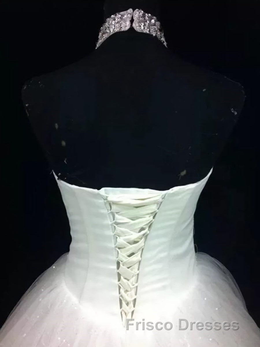 Ball Gown Halter Floor-Length Tulle Wedding Dress With Beading