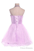 Ball Gown Halter Knee Length Satin Tulle Homecoming Dress With Beading