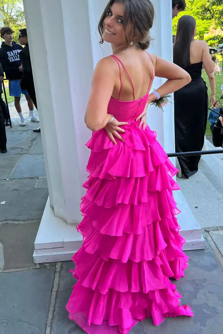 Ball Gown Hot Pink Straps Evening Party Dress Prom Dress Secondary image
