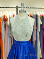 Ball Gown Jewel Floor-Length Satin Evening Dress With Rhinestone