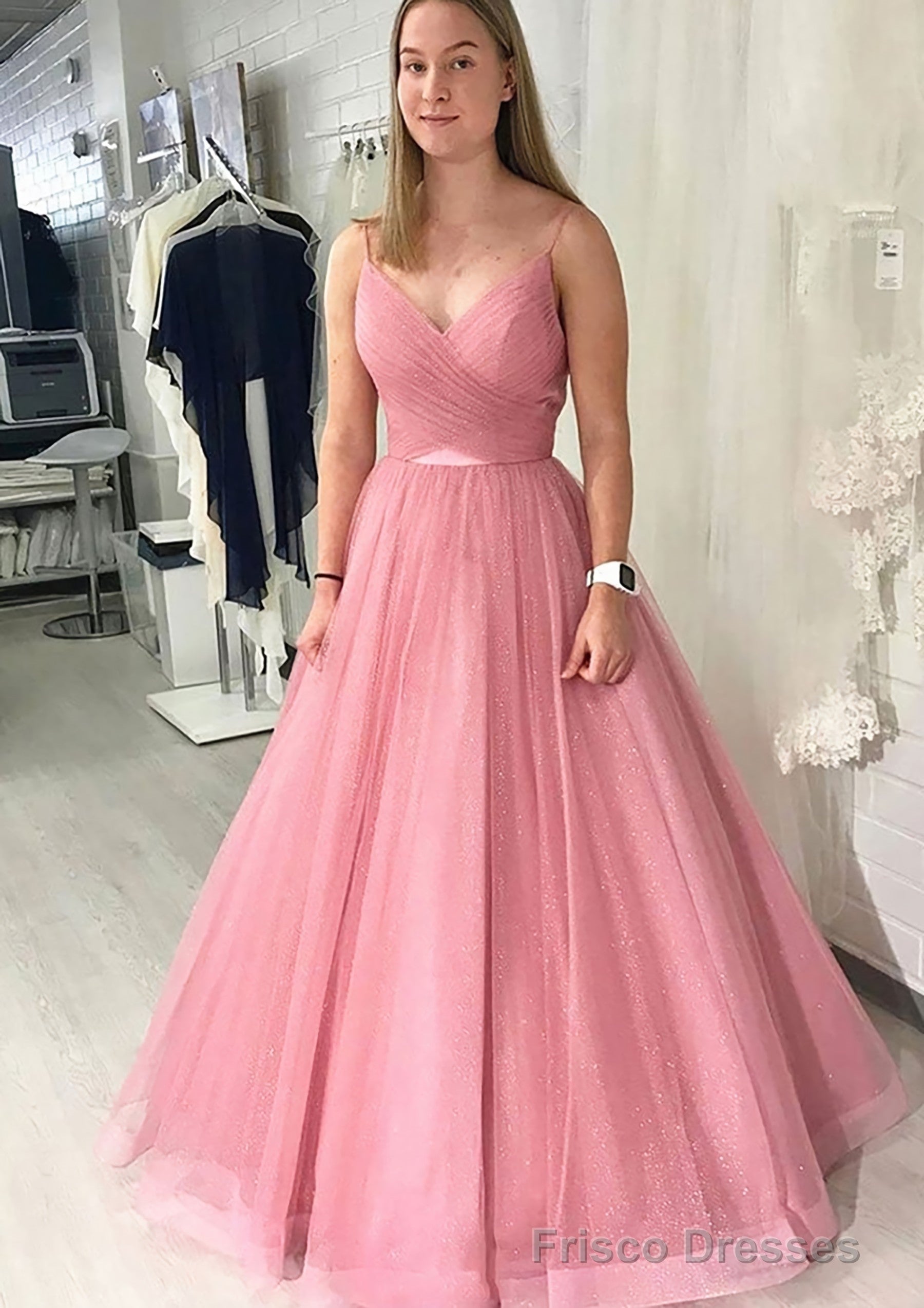 Ball Gown Long/Floor-Length Sparkling Tulle Prom Dresses With Pleated Main image