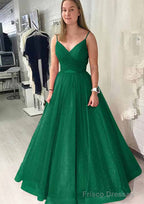 Ball Gown Long/Floor-Length Sparkling Tulle Prom Dresses With Pleated
