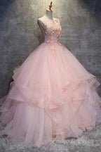 Ball Gown Long Formal Prom Dress Flowers Gorgeous Quinceanera Dress With Flowers