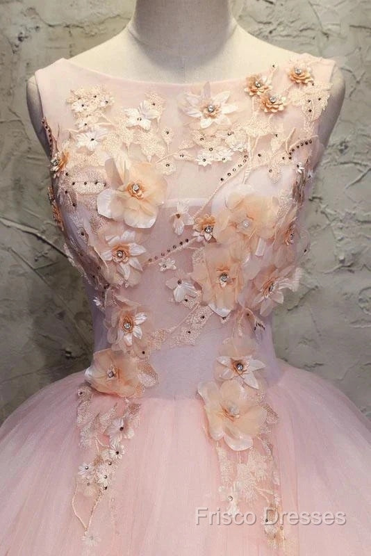 Ball Gown Long Formal Prom Dress Flowers Gorgeous Quinceanera Dress With Flowers