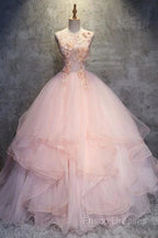 Ball Gown Long Formal Prom Dress Flowers Gorgeous Quinceanera Dress With Flowers