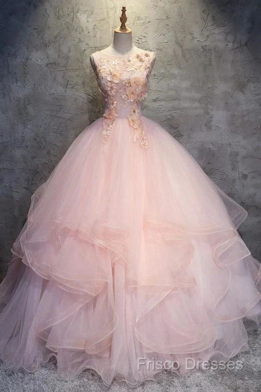 Ball Gown Long Formal Prom Dress Flowers Gorgeous Quinceanera Dress With Flowers