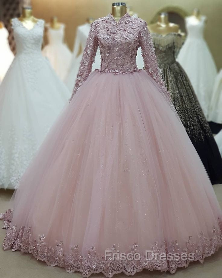 Ball Gown Long Sleeves Pink Tulle Evening Dress Secondary image