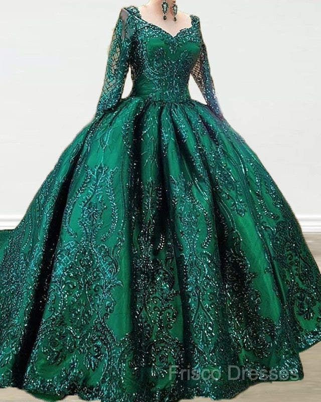 Ball Gown Long Sleeves Sequin Embroidery Dress