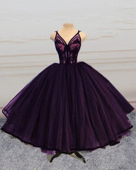 Ball Gown Midi Prom Dresses V Neck Lace Appliques