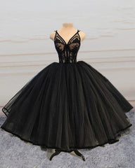Ball Gown Midi Prom Dresses V Neck Lace Appliques
