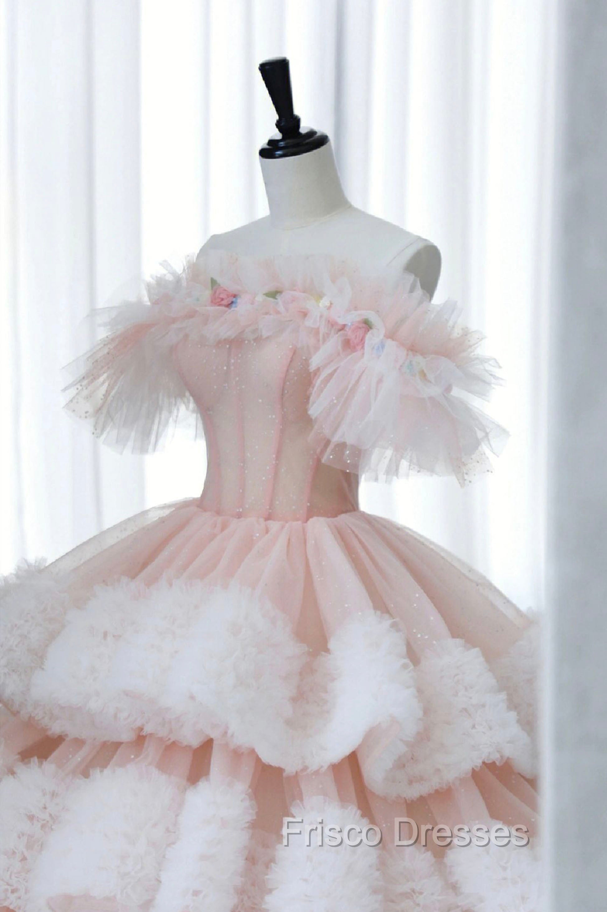 Ball Gown Off Shoulder Pink Tulle Long Formal Prom Dress, Sweet 16 Dress Secondary image