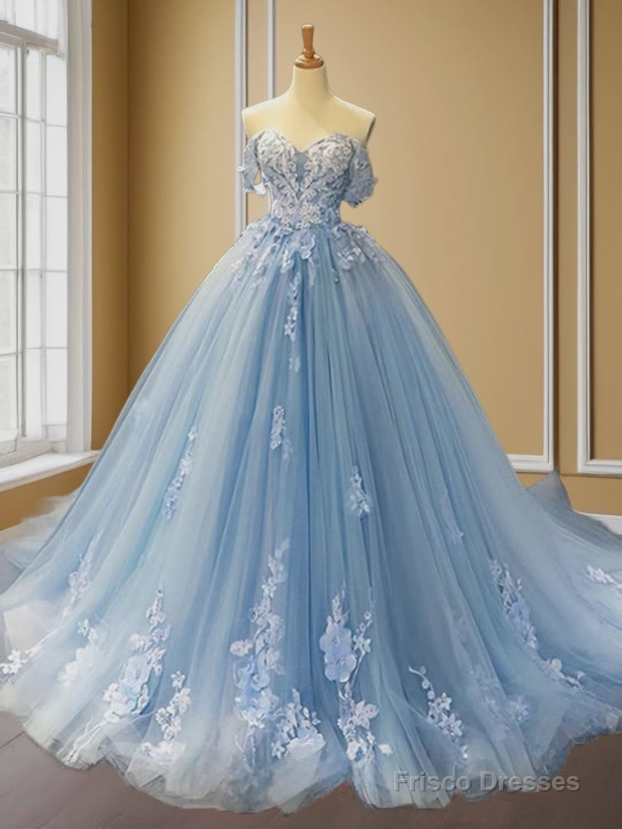 Ball-Gown Off-the-Shoulder Appliques Lace Sweep Train Tulle Dress Main image