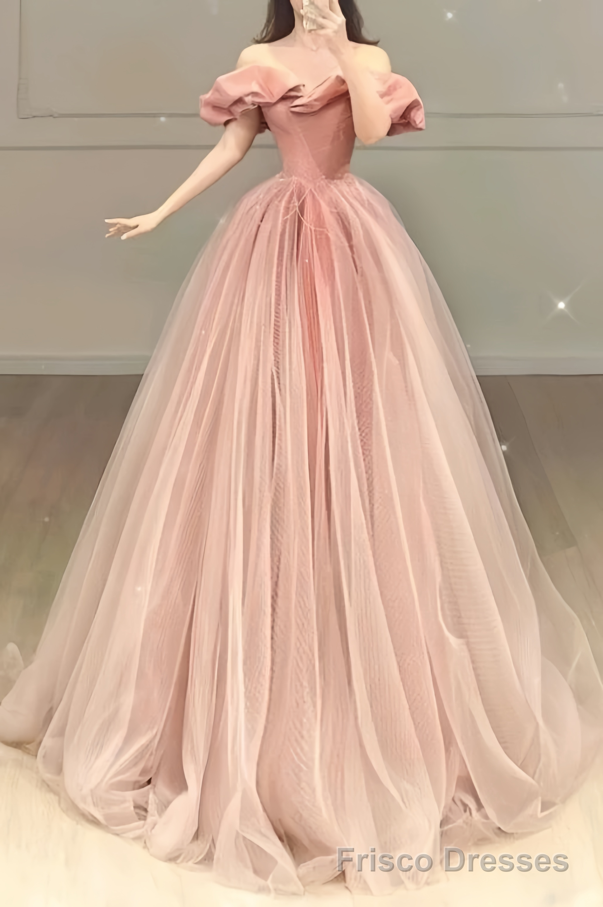 Ball Gown Off The Shoulder Floor Length Sleeveless Pink Prom Dress Main image