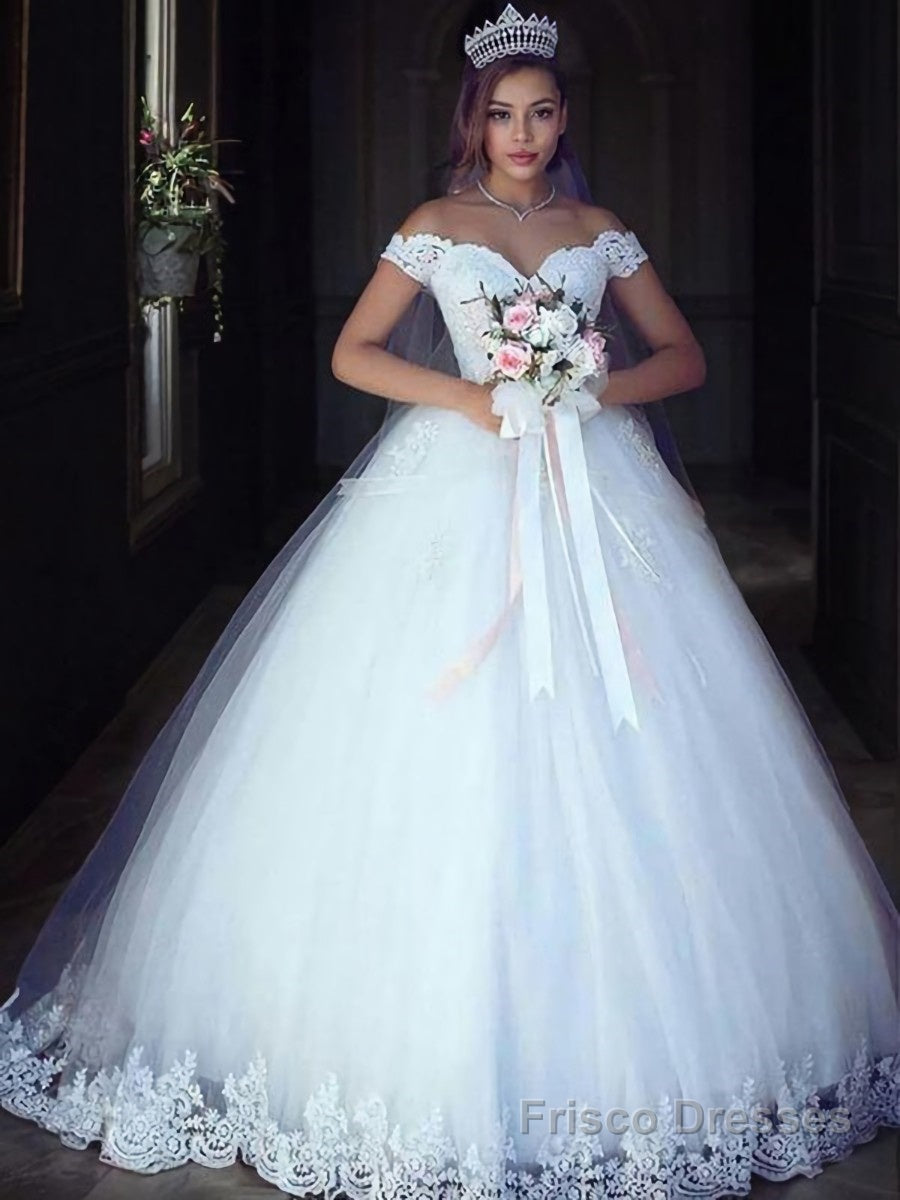 Ball Gown Off-the-Shoulder Floor-Length Tulle Wedding Dresses Main image