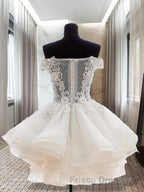 Ball Gown Off-the-Shoulder Short/Mini Organza Homecoming Dress With Appliques Lace