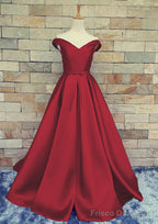 Ball Gown Off-The-Shoulder Sweep Train Satin Prom Dresses With Waistband