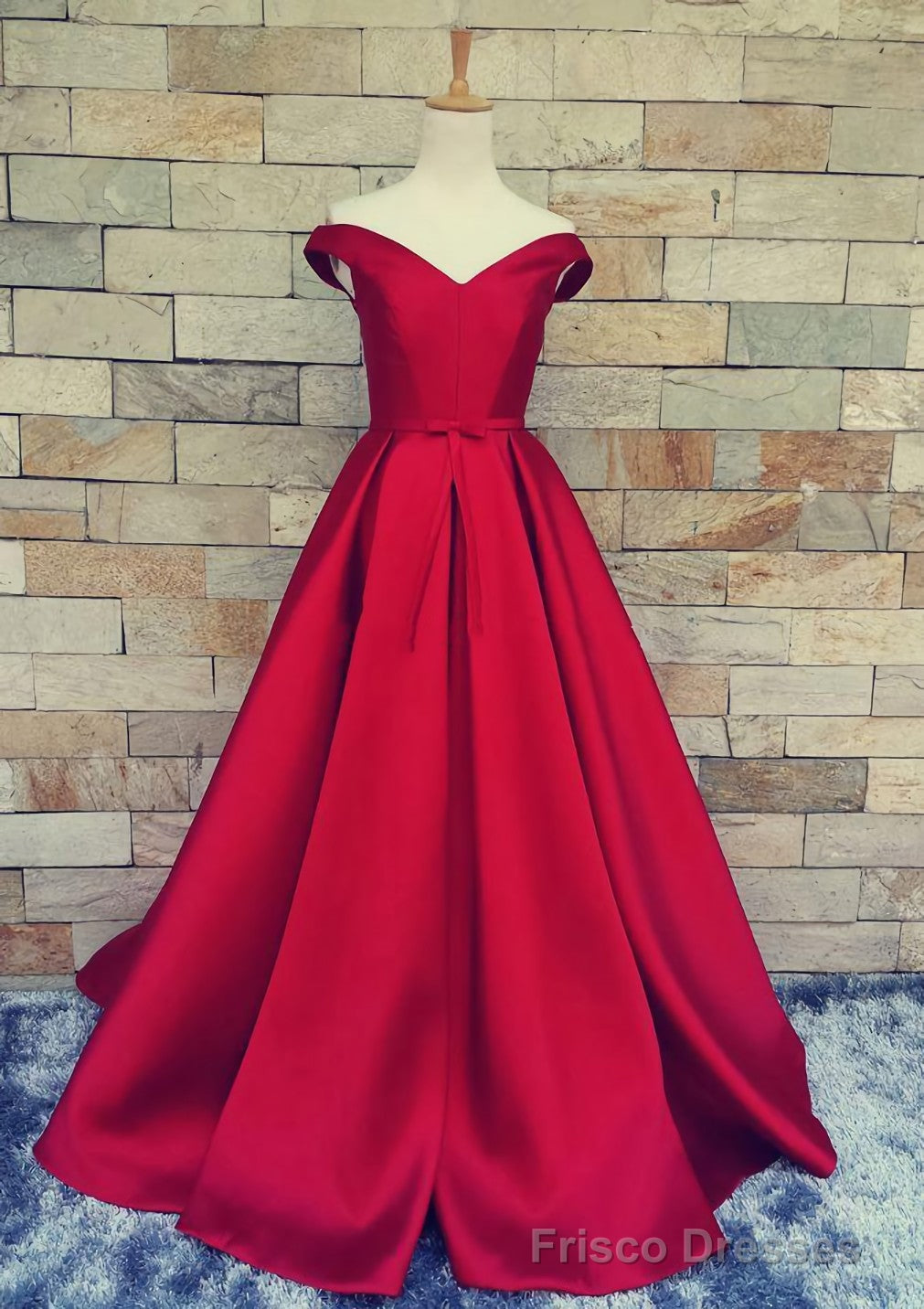 Ball Gown Off-The-Shoulder Sweep Train Satin Prom Dresses With Waistband Main image