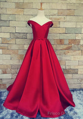 Ball Gown Off-The-Shoulder Sweep Train Satin Prom Dresses With Waistband