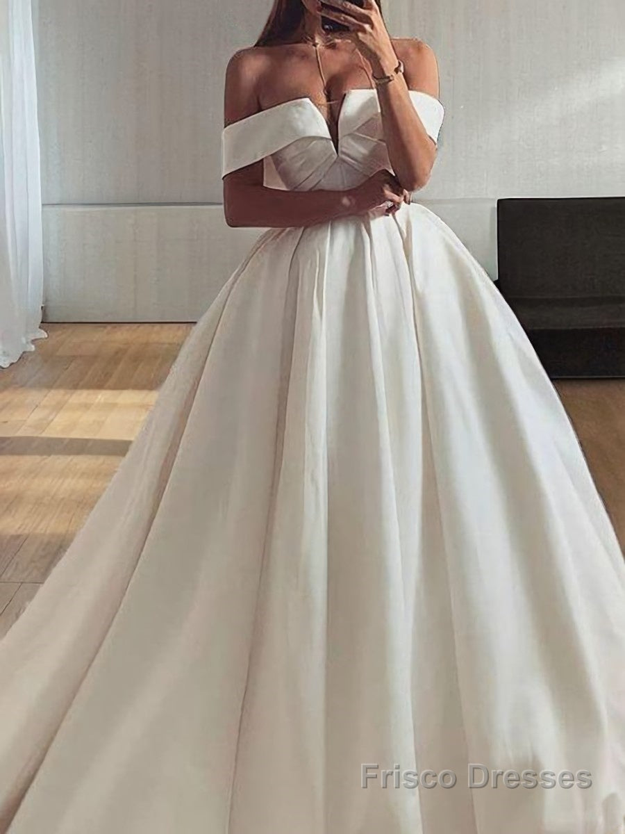 Ball Gown Off-the-Shoulder Sweep Train Satin Wedding Dresses Secondary image