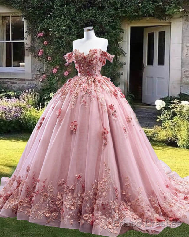 Ball Gown Off The Shoulder Tulle Dress With 3D Flowers