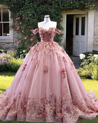 Ball Gown Off The Shoulder Tulle Dress With 3D Flowers