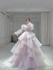 Ball Gown Off The Shoulder Tulle Lilac Prom Dresses Evening Dress