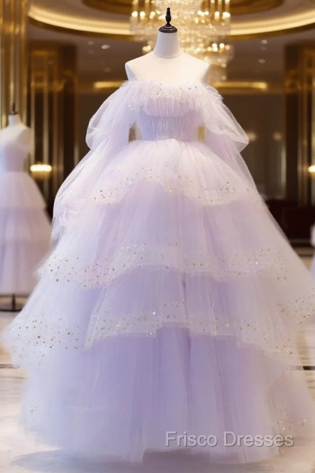 Ball Gown Off The Shoulder Tulle Lilac Formal Prom Dress Formal Dress Main image