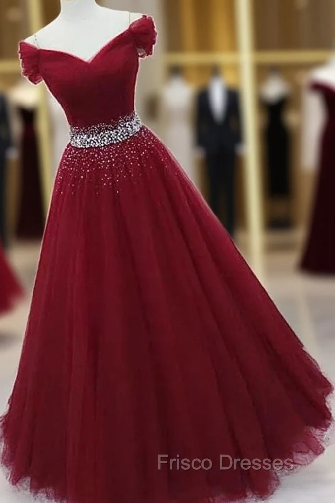 Ball Gown Off-the-Shoulder Tulle Long/Floor-Length Sparkling Formal Prom Dress With Beading Main image