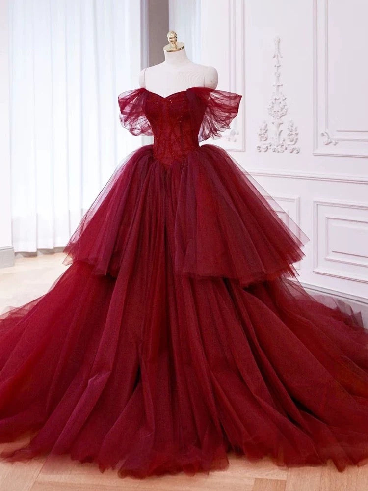 Ball Gown Off The Shoulder Tulle Red Sweet 16 Dresses Secondary image