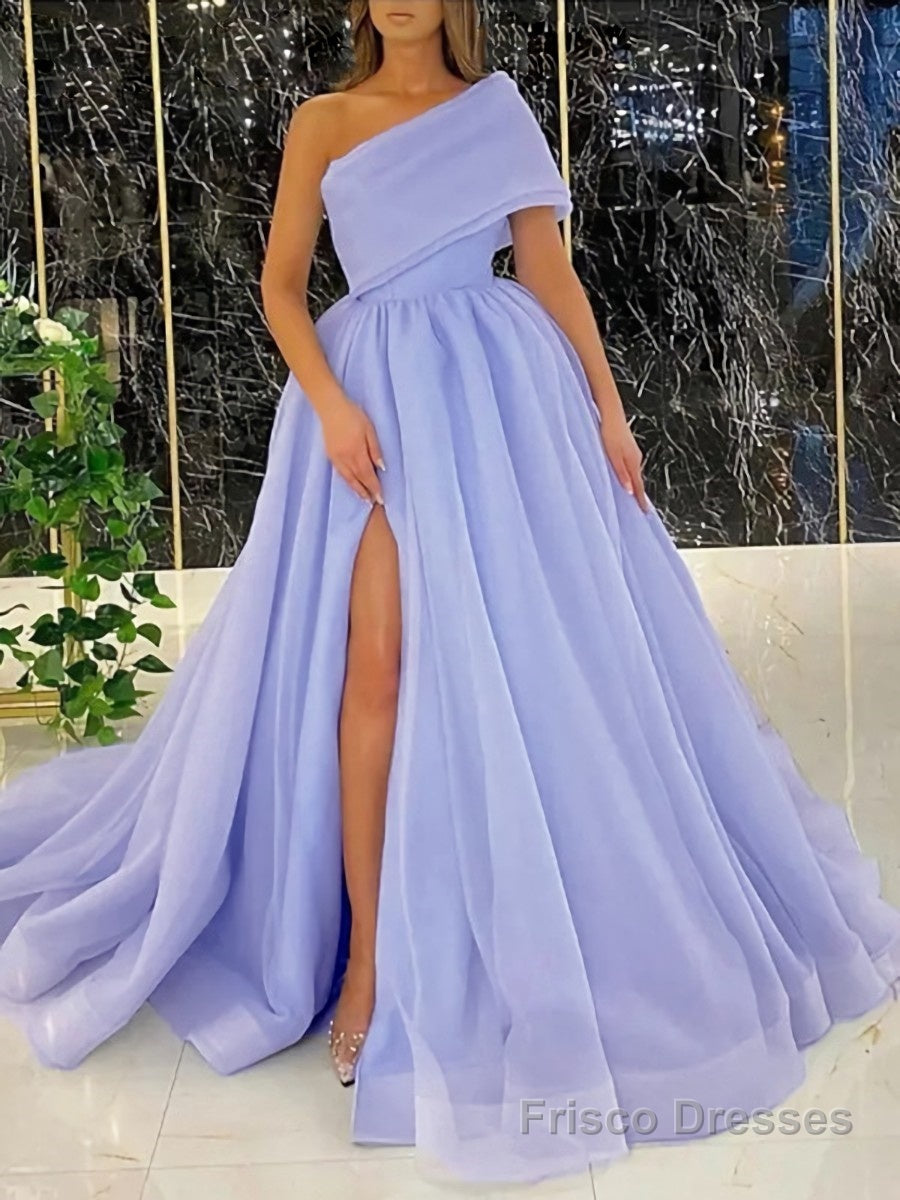 Ball Gown One-Shoulder Sweep Train Organza Prom Dresses With Leg Slit Secondary image