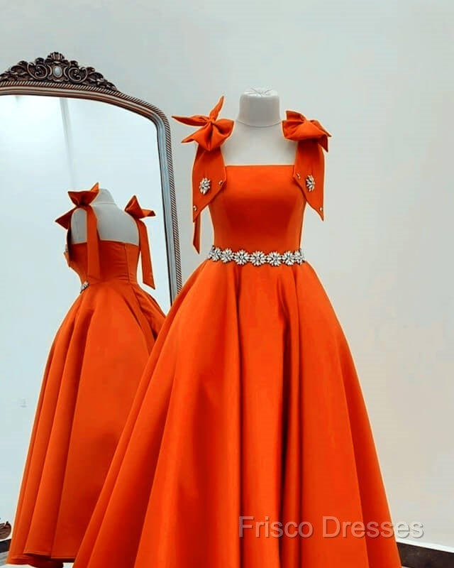 Ball Gown Orange Satin Dress With Straps Secondary image