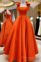 Ball Gown Orange Satin Dress With Straps